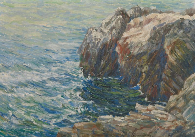 Cap d’Antibes de Clara Voortman-Dobbelaere, óleo sobre lienzo que representa un mar y cielo tranquilos.
