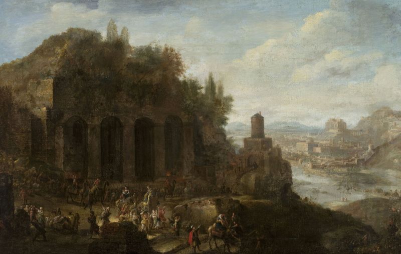 Landscape with a view of a port city, oil on canvas by Jan Peeters the elder