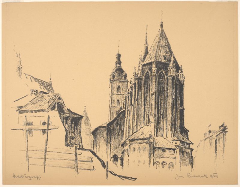 Realism oil painting by Jan Rubczak depicting the Church of Saint Mary with light and shadow.