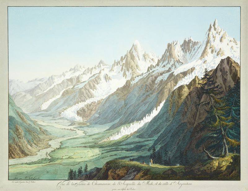 Oil painting by Jean-Antoine Linck depicting mountains and a valley.