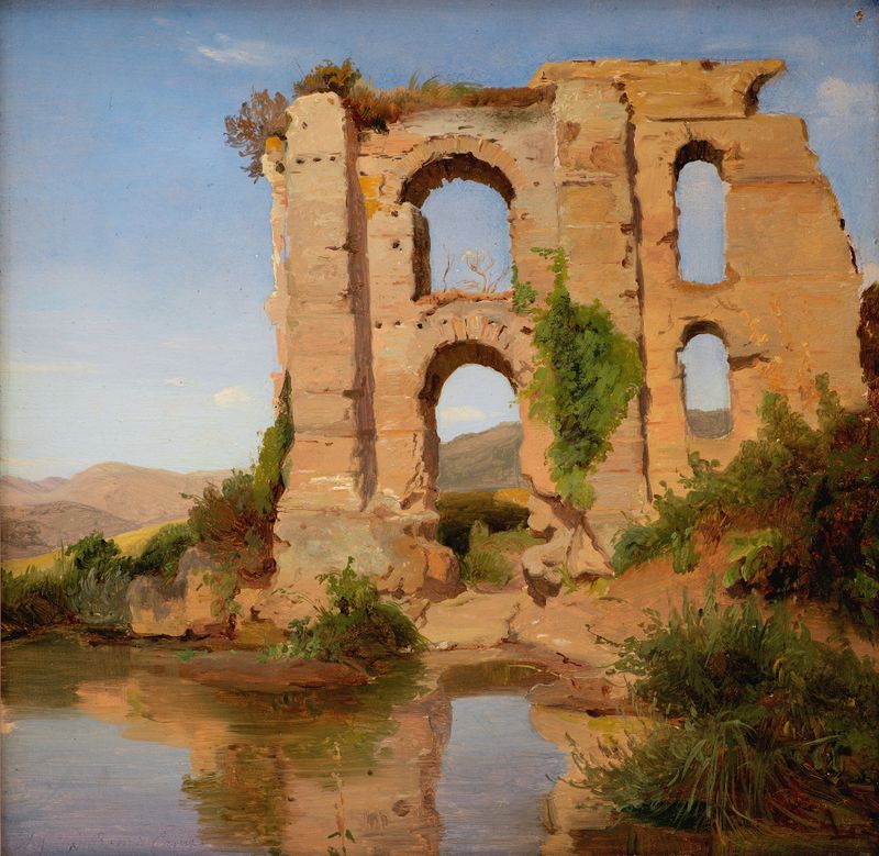 The Ruins of the Aqueduct Aniene Nuovo near Tivoli, oil on canvas by Anders Christian Lunde
