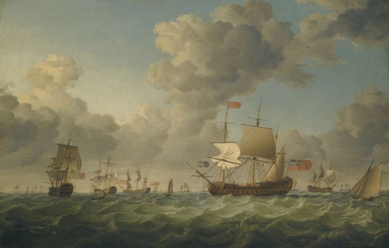 British Men-Of-War Of The Red Squadron In A Stiff Breeze, oil on canvas by Francis Swaine