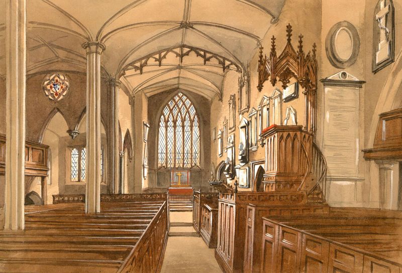 Old Handsworth Church antes de su restauración, óleo de Allen Edward Everitt