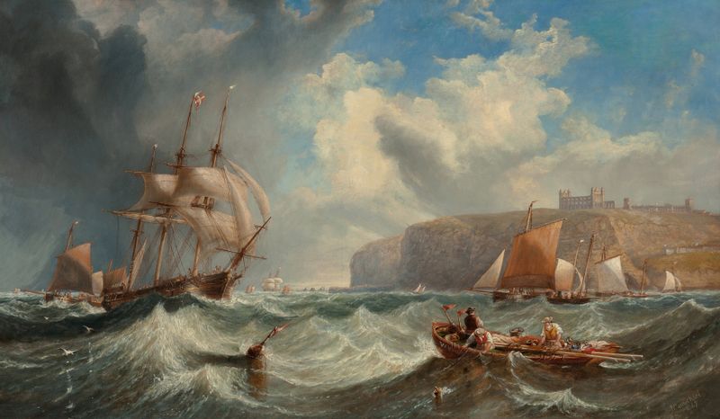 Pintura al óleo de James Wilson Carmichael que representa un barco navegando por el océano.
