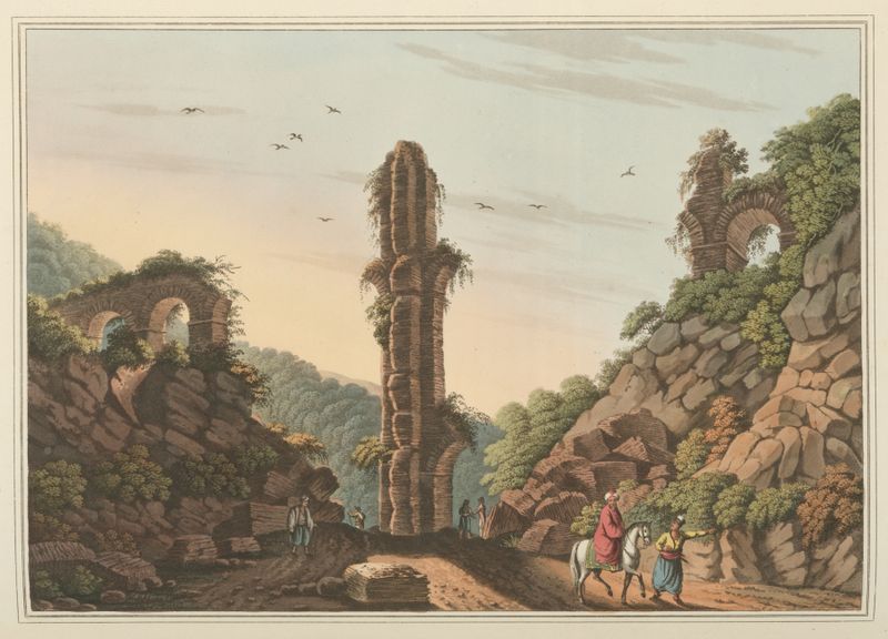 Antigo aqueduto em Samos, aquarela sobre papel de Luigi Mayer