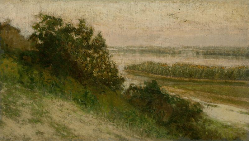 Nightingale Isle by Karol Miloslav Lehotský, impressionism, depicting a solitary figure by water