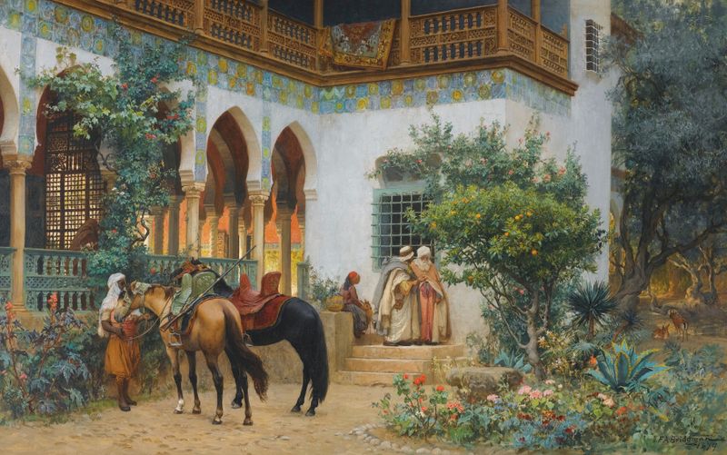 Interior scene of a North African courtyard, oil painting by Frederick Arthur Bridgman