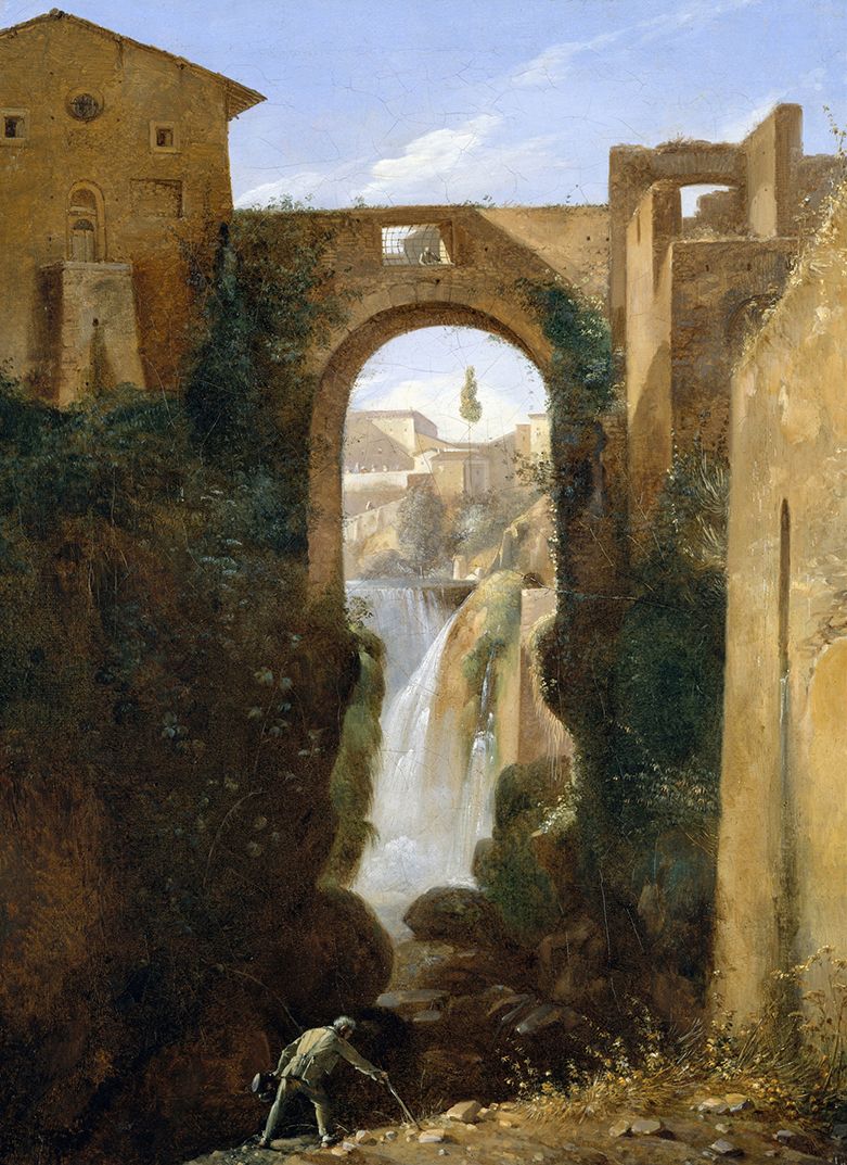 Waterfall and rocks at Ponte San Rocco, Tivoli, by François-Marius Granet, oil painting