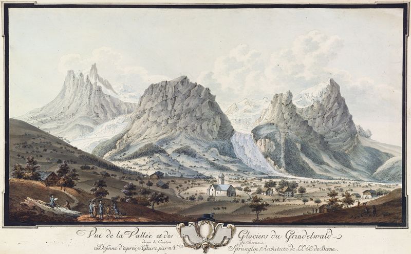 Landscape of glaciers and mountains in oil painting by Niklaus Sprüngli