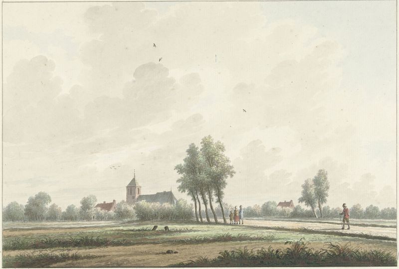 Landscape with a church on the horizon by Nicolaas Wicart, oil painting