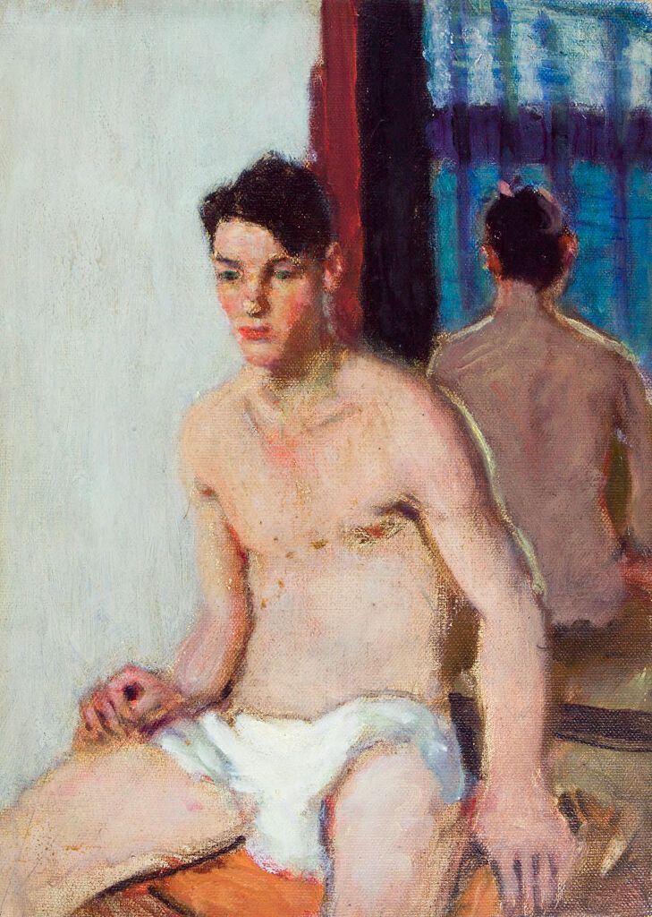 Retrato de um jovem sentado com espelho, óleo sobre tela de Denman Waldo Ross