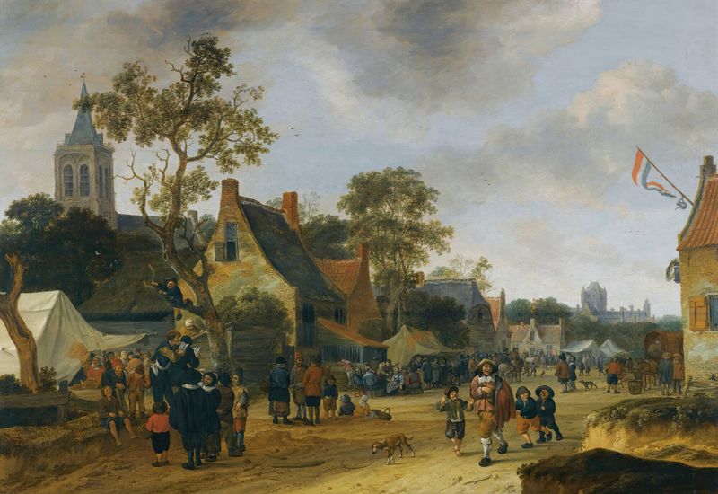 A Village Kermesse With Numerous Figures And Market Stalls by Salomon Rombouts, oil painting