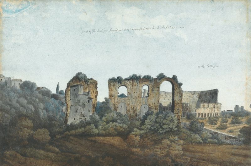 The Claudian Aqueduct and Colosseum by Thomas Jones, oil painting