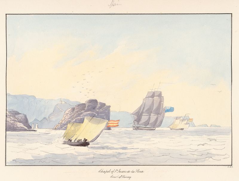 Capela de San Juan de la Peña, paisagem costeira de Charles Hamilton Smith, meio desconhecido