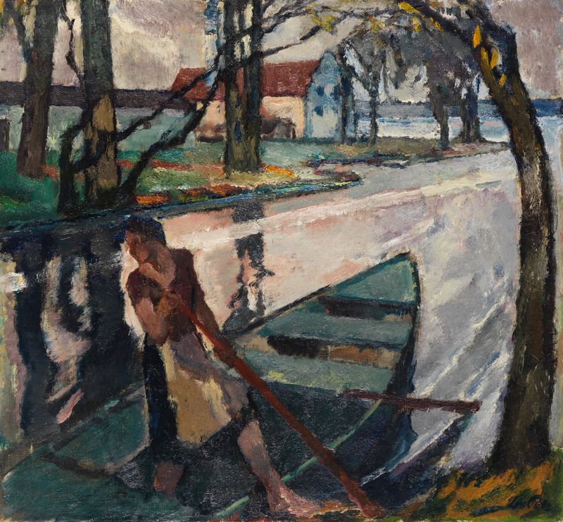 Stiller Abend I by Leo Putz, oil on canvas depicting a tranquil evening landscape