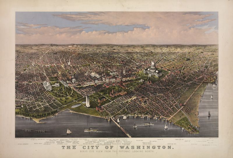 Landscape of The City of Washington by Charles Richard Parsons, depicting a river and parks.