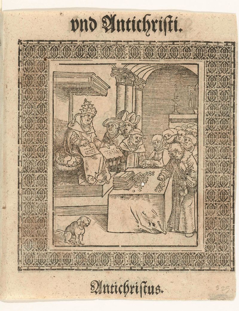 Cena religiosa em uma capela, gravura de Lucas Cranach