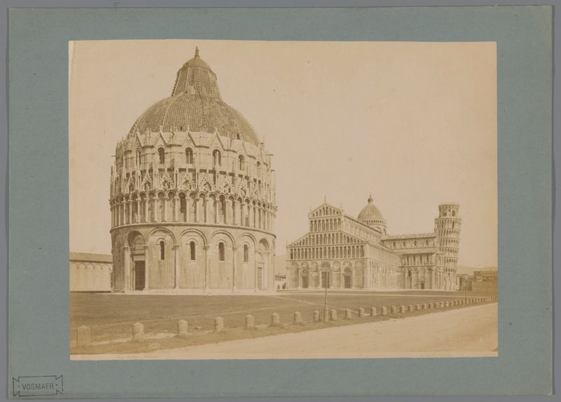 Piazza del Duomo with cathedral, tower, and baptistery in Pisa, albumen print by Alfredo Noack