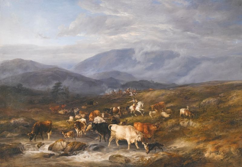 An Intercepted Raid, oil on canvas by Thomas Sidney Cooper, depicting a bird taking flight in a landscape.