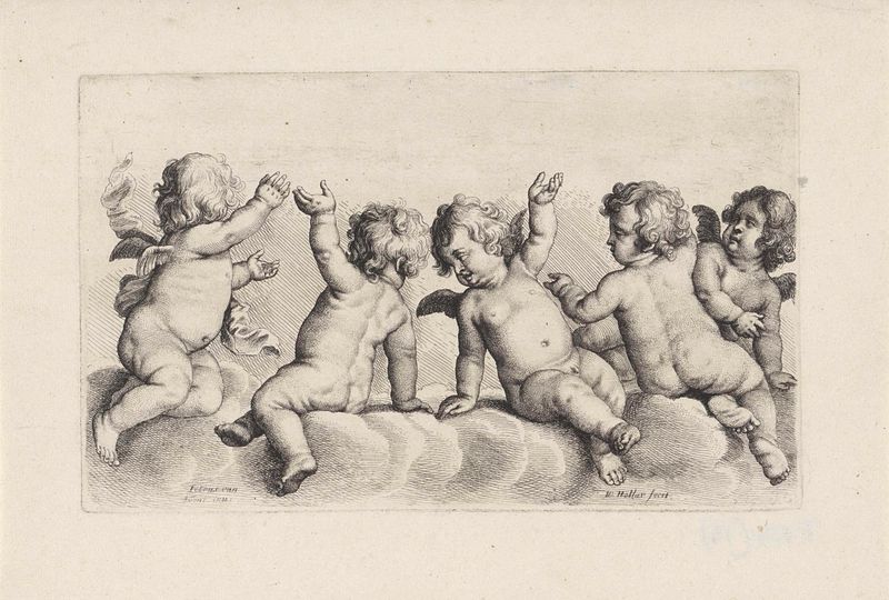 Cinco querubins em uma nuvem, gravura de Wenceslaus Hollar