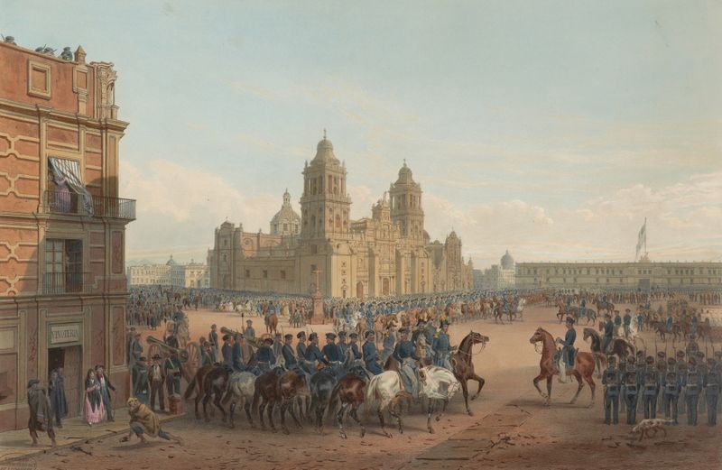 Lithograph by Carl Nebel depicting General Scott entering Mexico