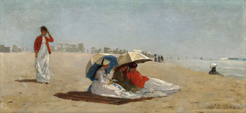 East Hampton Beach, Long Island de Winslow Homer, óleo sobre tela que retrata ondas e luz do sol.