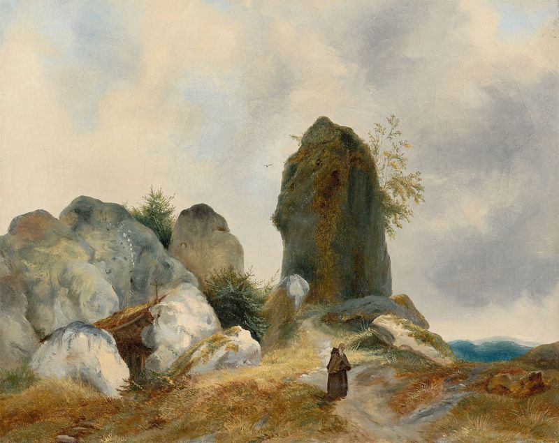 Hermit in a rocky landscape, óleo sobre tela de Carl Blechen