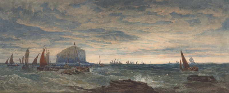 Landscape at dawn over Bass Rock, oil on canvas by Edward Duncan