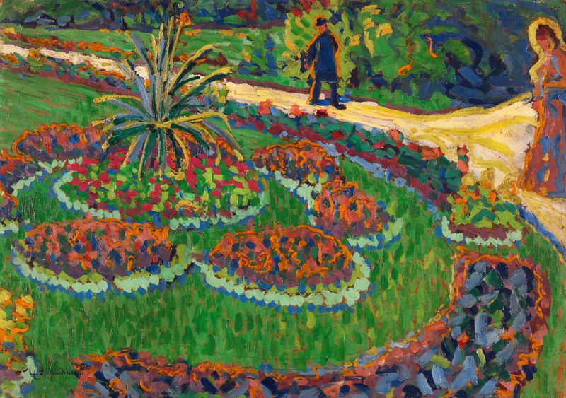 Escena de género que representa a una pareja en un parque, pintura al óleo de Ernst Ludwig Kirchner