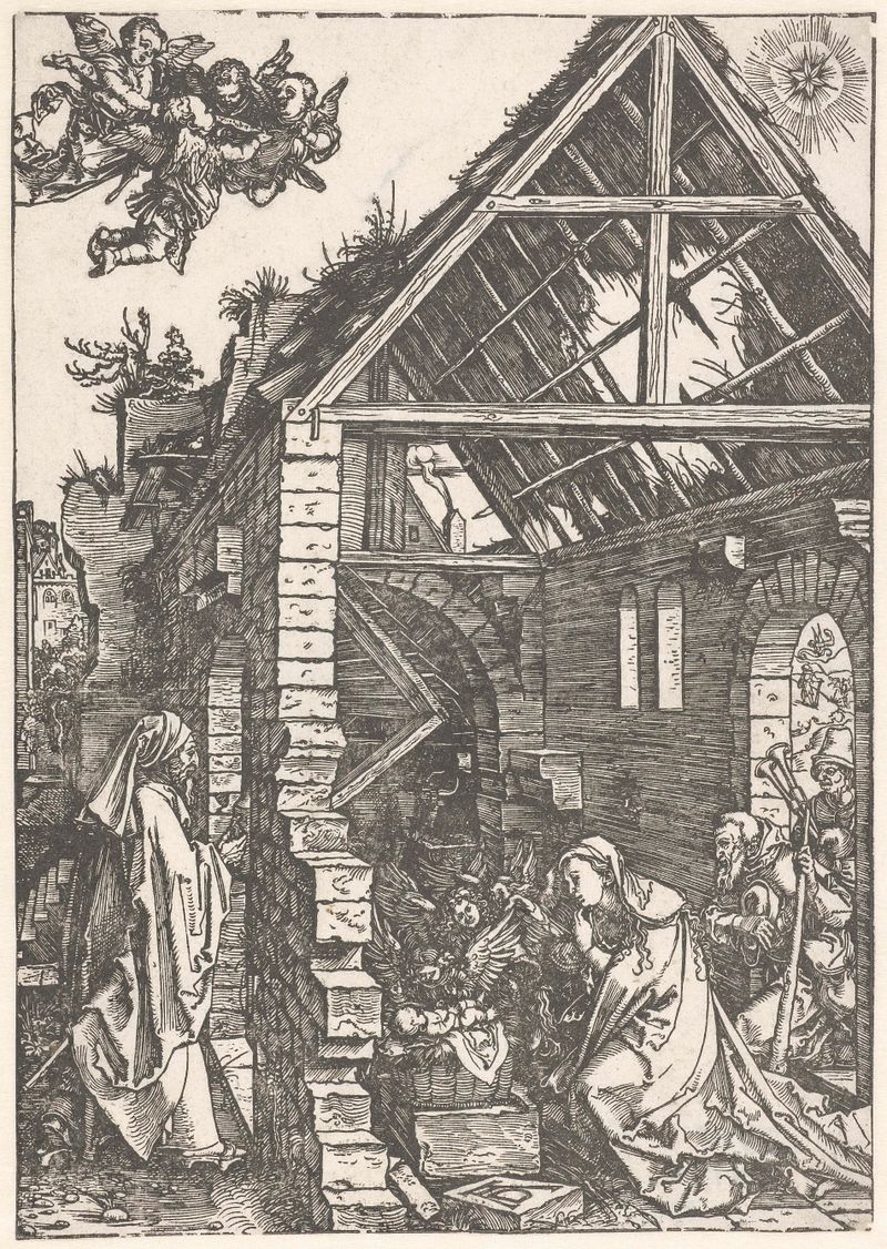 Cena religiosa com pastores sob um céu estrelado, trabalho em papel de Albrecht Dürer