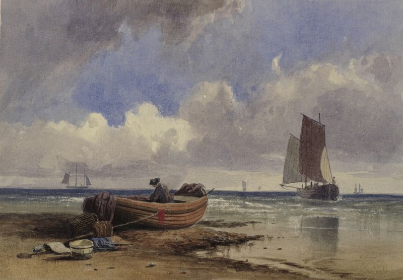 Fishing boat on the shore at Hastings by Charles Bentley, medium unknown