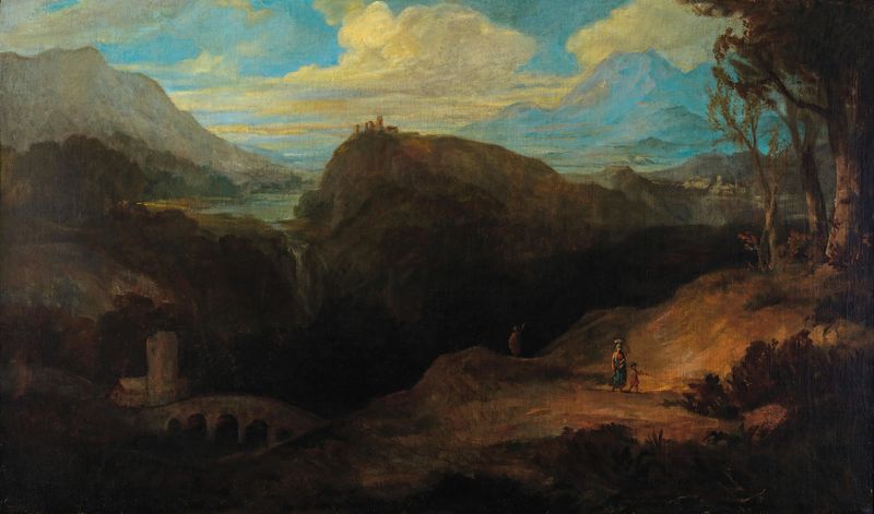 Landscape with mountains and a stream, by Friedrich von Amerling, oil on canvas