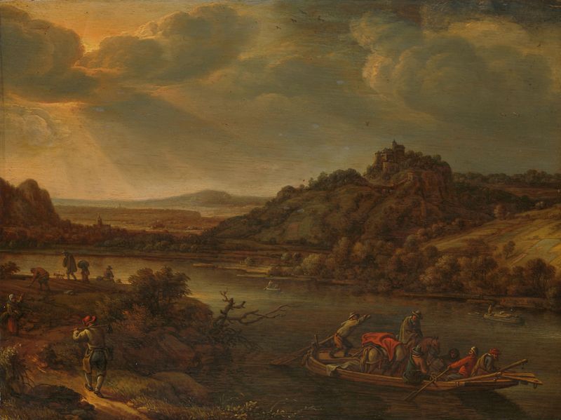 River view with ferry, oil painting by Herman Saftleven