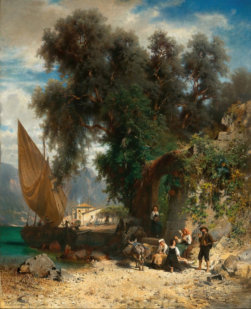 Resting at a North-Italian Lakeshore, óleo de Johann Friedrich Hennings