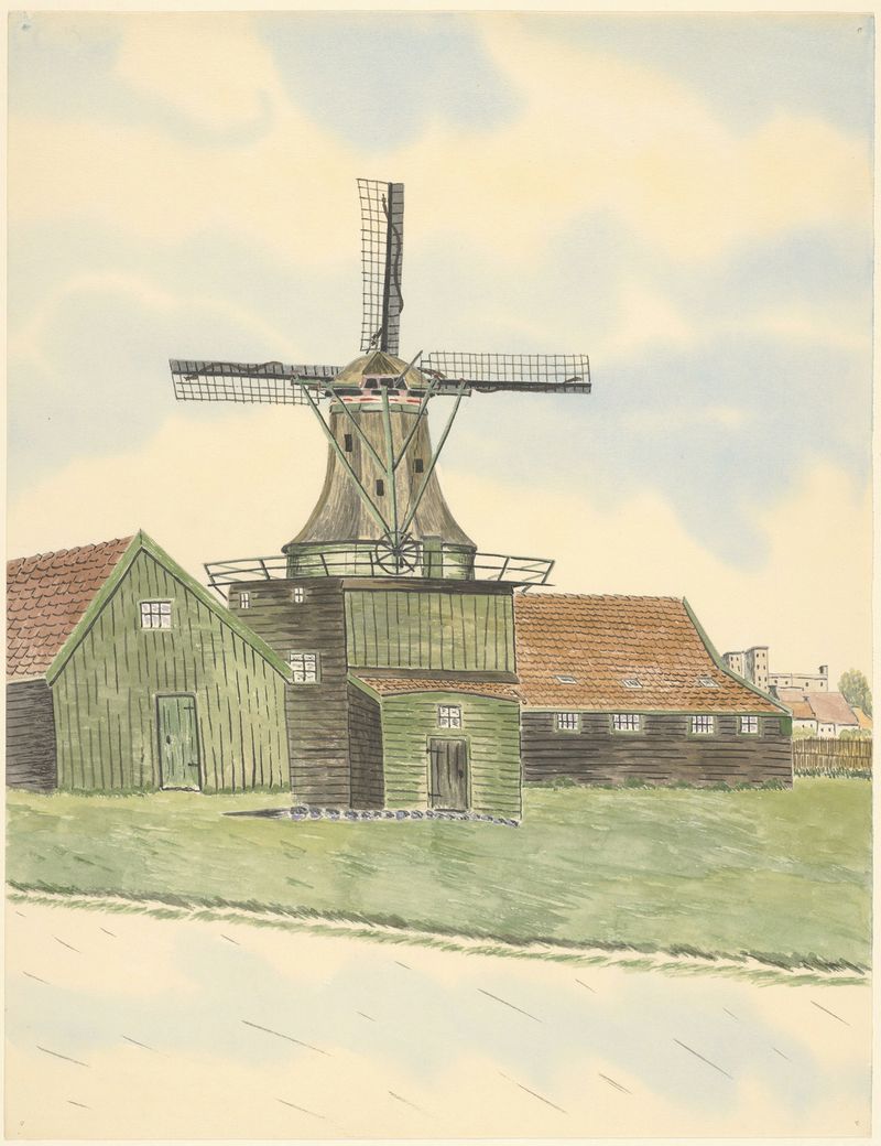 Molino en un paisaje de Johannes Nicolaas Eijman, pintura al óleo