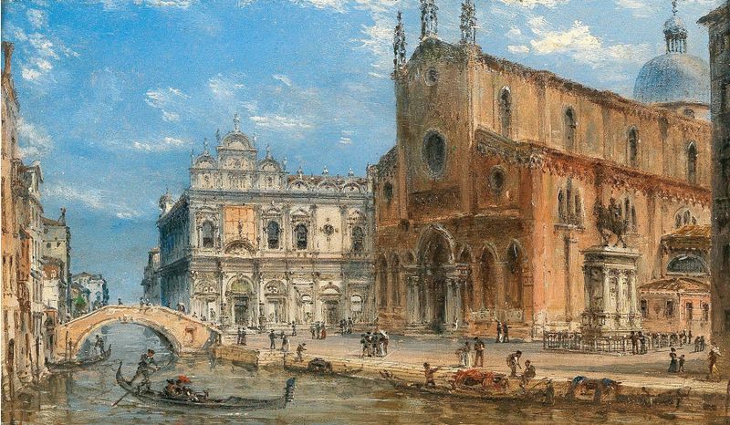 Venice landscape with the Colleoni equestrian monument, oil on canvas by Giovanni Grubacs