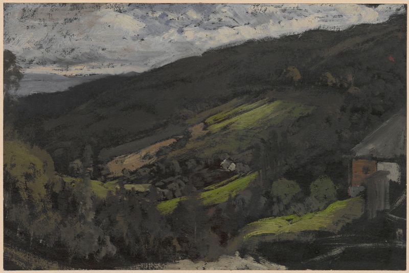 Landscape with a river and village, oil on canvas by Adolf Dressler