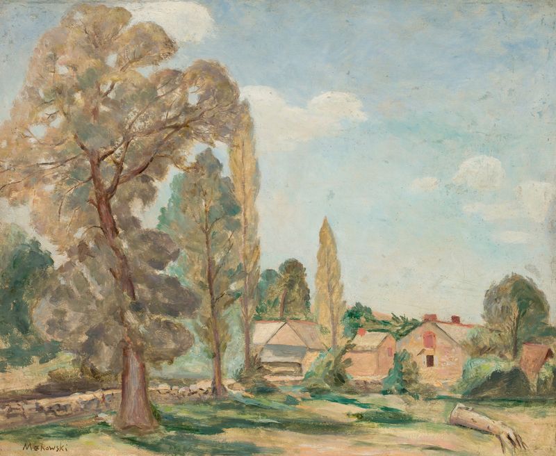 Paisagem com árvores, óleo sobre tela de Tadeusz Makowski