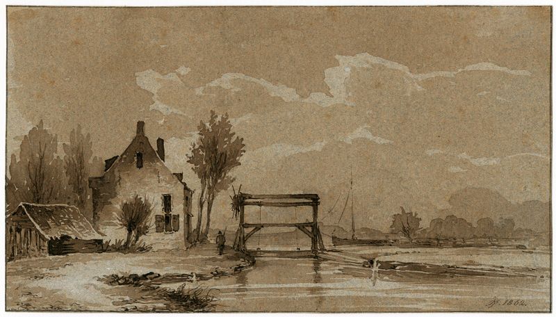 Landscape featuring a house by a river, oil painting by Pieter van Loon
