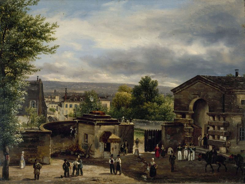 La barrière de la rue Royale-Montmartre, óleo sobre lienzo de Giuseppe Canella