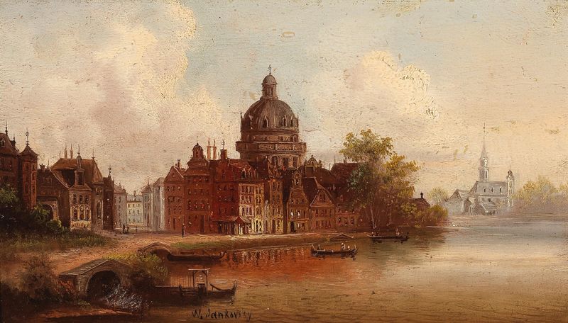 Koepelkerk in Amsterdam by Johann Wilhelm Jankowsky, oil on canvas, featuring a grand dome and soft light.