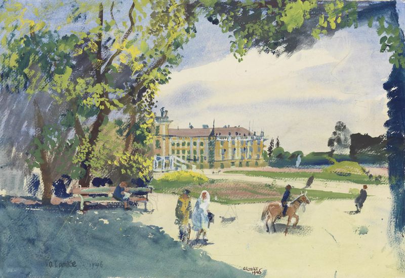 Paisaje de jardín con verdes vibrantes, óleo sobre lienzo de Oskar Laske