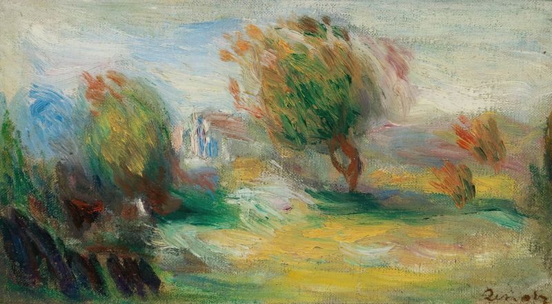 Paisaje en suaves verdes y amarillos, pintura al óleo de Pierre-Auguste Renoir