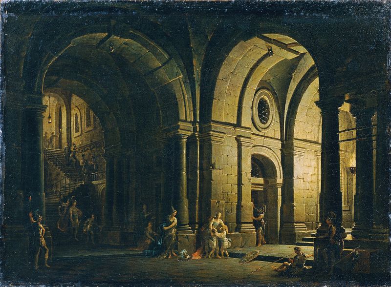 Julius Sabinus in a dark cell, oil painting by Josef Platzer