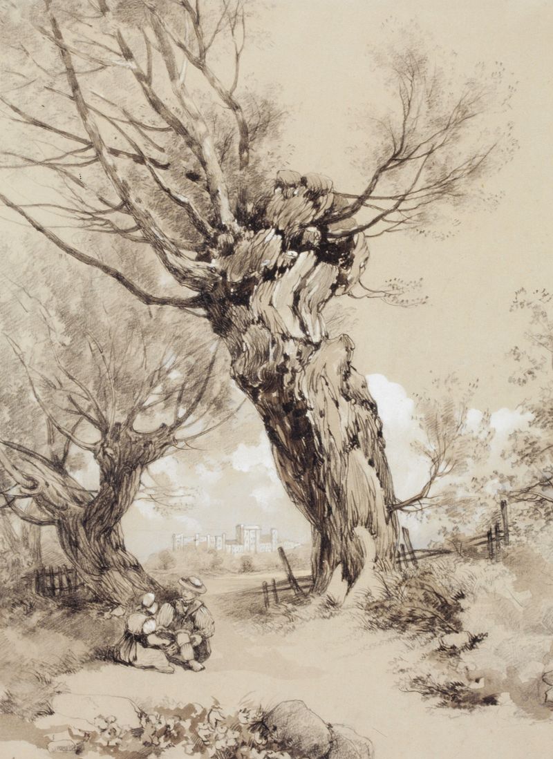 Landscape with Figures under Pollarded Trees, oil painting by James Duffield Harding