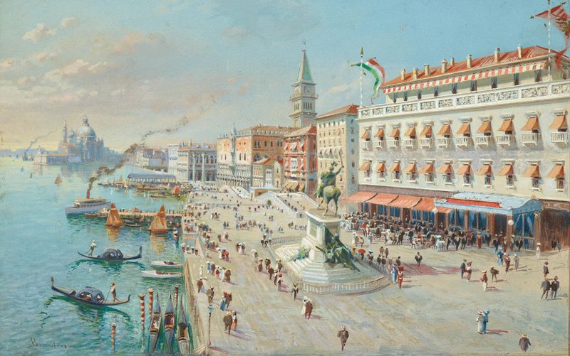 Landscape with canals and Santa Maria della Salute, oil painting by Antonietta Brandeis