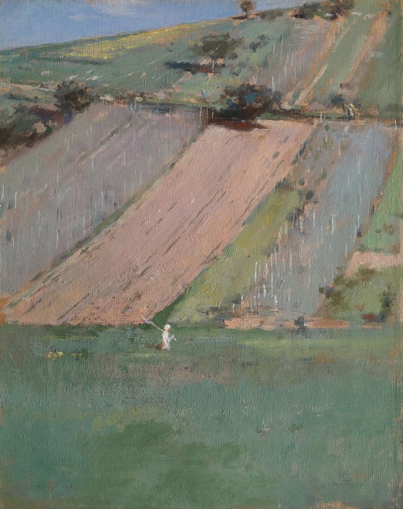 A Hillside, Giverny by Theodore Robinson, oil painting depicting a lush hillside.