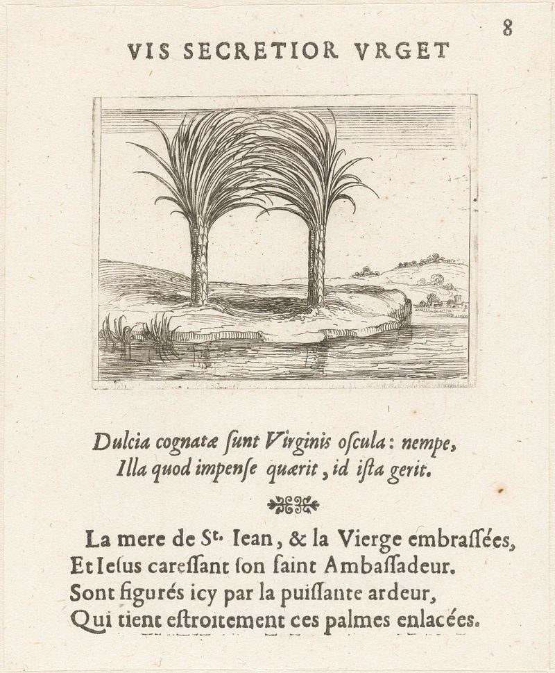 Twee palmbomen de Jacques Callot, grabado que muestra dos palmeras en un paisaje