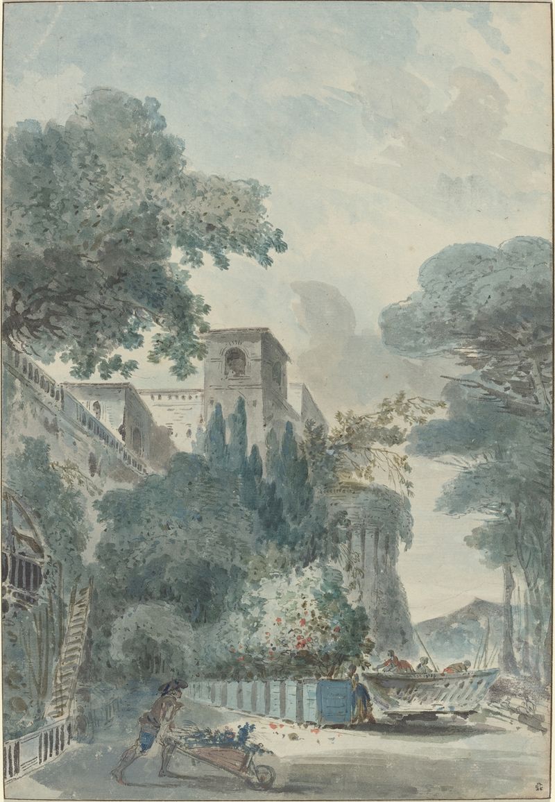 L’Allee de Grenadiers by French School, oil painting depicting lush foliage and light.