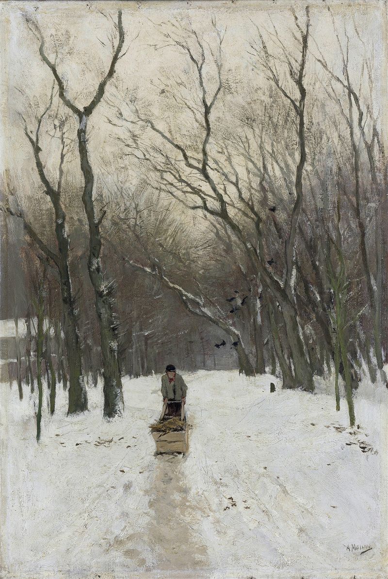 Winter landscape with snow-covered woods, oil on canvas by Anton Mauve